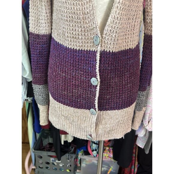 FREE PEOPLE Lake Tahoe Color Block Cardigan Sweater Button Down Size M Boho - Picture 5 of 9